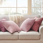Topfinel Pink Throw Pillow Covers 16x16 Inch Set of 4,Soft Farmhouse Corduroy Decorative Cushion Cover,Square Cute Pillow Case for Gril's Bedroom Couch Sofa Living Room,Spring Series Home Decor