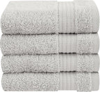 Cotton Paradise 100% Cotton Turkish Washcloth Set for Bathroom, 4 Piece Soft Absorbent Small Hand Face Towels Wash Rags, Silver Grey