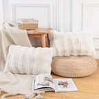 MADIZZ Pack of 2 Thick Plush Wool Throw Pillow Covers 12x20 Inch Cream Soft Neutral Decorative Throw Pillows Accent Boho Cushion Covers for Couch Sofa Bedroom Pillow Shell