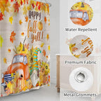 Happy Fall Shower Curtain Gnome Truck Autumn Pumpkin Maple Leaves Harvest Thanksgiving Farmhouse Bathroom Curtains Waterproof Polyester Fabric Bath Curtain 72 x 72 Inch with 12 Hooks