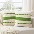 Fancy Homi Set of 2 Boho Lime Green Decorative Throw Pillow Cover 18x18 Inch for Couch Bed Sofa, Aesthetic Modern Organic Farmhouse Home Decor, Soft Cotton Cute Accent Macrame Woven Cushion Case