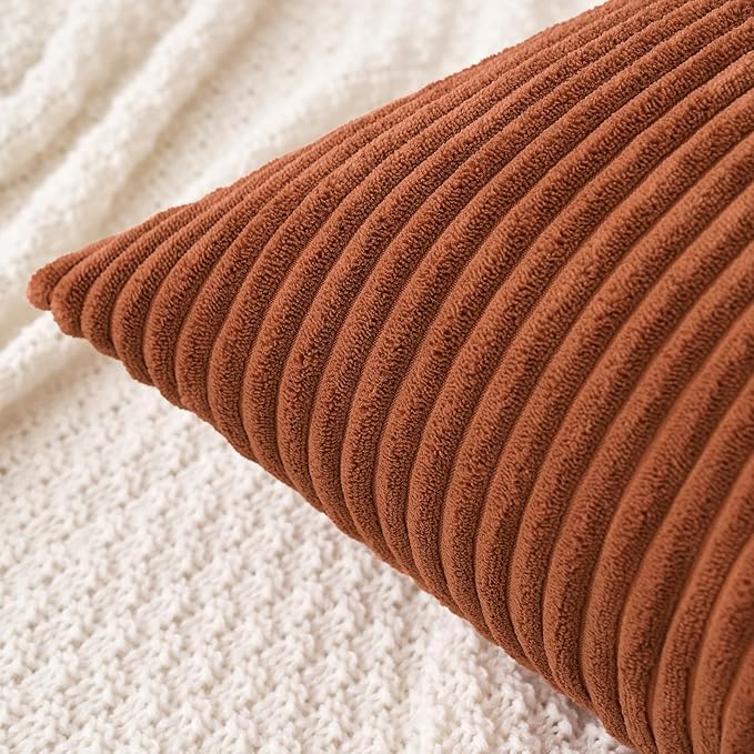 MIULEE Pack of 2 Corduroy Soft Soild Decorative Square Throw Pillow Covers Cushion Cases Pillowcases for Sofa Bedroom Car 16 x 16 Inch 40 x 40 Cm Dark Rust