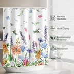 Hummingbird Floral Shower Curtains for Bathroom, Spring Summer Bathroom Decor Flower Shower Curtain Set - 72x72 Inch Waterproof Fabric Shower Curtain with Hooks Bathtub Curtain