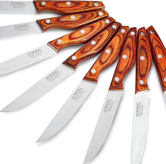 Professional 8-Piece German High Carbon Stainless Steel Steak Knife Set, Premium Full Tang Steak Knives with Pakkawood Handle