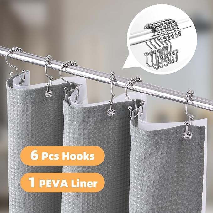 LaCyan 3 in 1 Waterproof Waffle Weave Shower Curtain and Clear Liner Set with 12 Stainless Steel Hooks Double Sided for Bathroom 72 Inches Heavy Duty Polyester Fabric Shower Curtains 36x72