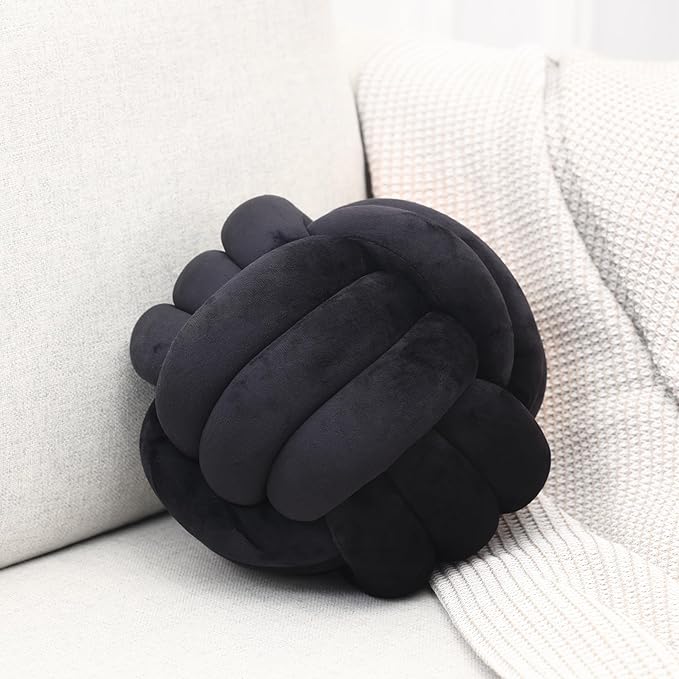 Petrella Knot Pillow Throw Pillows Ball Round Cute Throw Pillows Home Decor Cushion Decorative Aesthetic Spandex,Black 11inch