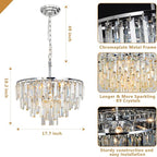 Chrome Modern Round Top K9 Crystal Chandelier Lighting Fixture, 6 Lights Round K9 Crystal Adjustable Hanging Lamp for Dining Room Bedroom Living Room,Hallway,Bar,Kitchen W17''