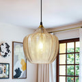 Modern Gold Pendant Light, Amber Glass Farmhouse Kitchen Island Pendant Light Fixture Adjustable Vintage Hanging Ceiling Light for Dining Room Corridor Bedroom 9.45 inch