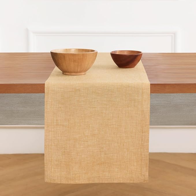 Solino Home Linen Table Runner 156 Inches Long - Athena, 100% Pure Linen Golden Nugget Table Runner 14 x 156 Inch for Dining, Fall, Autumn, Thanksgiving