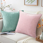 decorUhome Couch Throw Pillow Covers 20x20 Set of 2, Decorative Soft Euro Neutral Chenille Pillow Covers with Elegant Design for Sofa Bed Living Room Home Decor, Aqua Haze