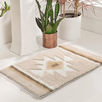 Bathroom Rugs Beige Boho Bath Mat Non Slip, Soft Absorbent Washable Bath Rug Floor Mat for Bathroom Shower Tub Modern Decor 18x24