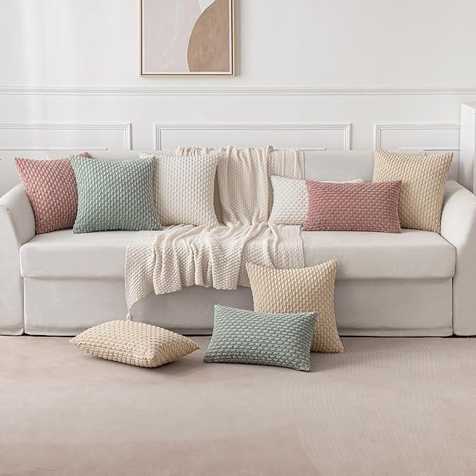 MIULEE Pack of 2 Decorative Lumbar Throw Pillow Covers 12x20 Inch Soft Boho Striped Textured Corduroy Pillow Covers Modern Farmhouse Home Decor for Couch Bed Sofa Living Room Beige