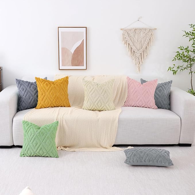 Pallene Grey Throw Pillow Covers 12x20 Set of 2, Soft Plush Faux Fur Decorative Lumbar Couch Pillow Covers for Sofa Bed Living Room Pillow Cases with 3D Diamond Pattern