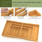 Suli Large Silverware Drawer Organizer，Adjustable Kitchen Flatware for Forks Knives and Spoons， Bamboo Cutlery Utensil Holder,Expandable from 12in-37in，Natural Bamboo