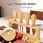 Bamboo Cheese Board Set - Charcuterie Boards and Serving Meat Platter, Cheese Tray with 4 Stainless Steel, 1 Drawers, Cheese Knives Cutting Board Platter, Ideal for Halloween, Wedding