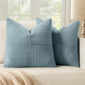 MIULEE Dusty Blue Corduroy Pillow Covers Pack of 2 Boho Decorative Spliced Throw Pillow Covers Soft Solid Couch Pillowcases Cross Patchwork Textured Cushion Covers for Living Room Bed Sofa 18x18 inch