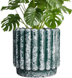 Ceramic Pots for Plants - 9.6 Inch Plant Pot Indoor with Drainage Hole, Large Ceramic Planters for Outdoor, Fluted Round Flower Planter, Home Decor Living Room, Birthday Gifts, Green