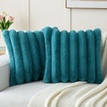 FUTEI Teal Decorative Throw Pillow Covers 16x16 Inch Set of 2, Square Soft Faux Rabbit Fur Big Striped Cushion Cover,Home Decor for Couch Sofa Bed Living Room