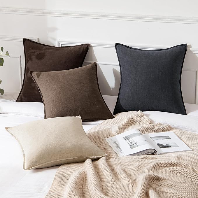 MIULEE Decorative Linen Euro Sham Pillow Covers 22x22 Inch Dark Coffee Boho Farmhouse Neutral Winter Couch Throw Pillows for Bed Pack of 2 Accent Modern Pillowcase Sofa Livingroom Home Decor