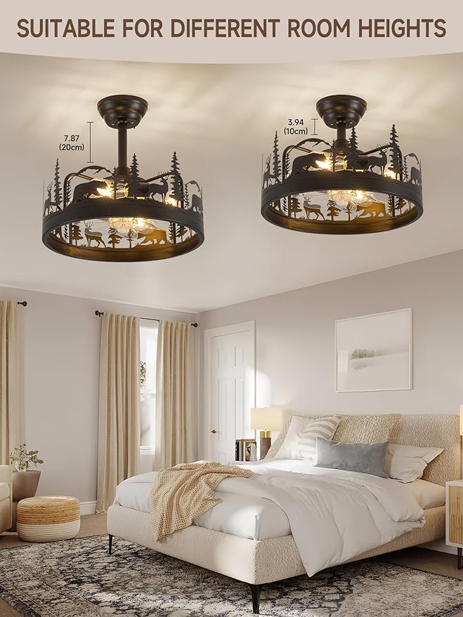 Black Chandelier Fan with，Farmhouse Rustic Ceiling Fan with Light and Remote, Adjustable Height, Rustic Chandeliers for Living Room, Bedroom, Hallway, Entryway Kitchen Lighting
