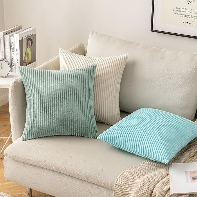 MIULEE Pack of 2 Corduroy Soft Soild Decorative Square Throw Pillow Covers Set Cushion Cases Pillowcases for Sofa Bedroom Couch 18 x 18 Inch Greyish Green