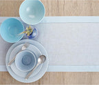 Solino Home Linen Light Blue Table Runner 90 Inches Long - 100% Pure Linen Hemstitch 14 x 90 Inch Table Runner for Dining - Classic Hemstitch