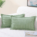 decorUhome Decorative Sage Green Throw Pillow Covers 12x20 Set of 2 with Splicing, Boho Lumbar Soft Neutral Corduroy Broadside Twill Pillow Covers for Couch Bed Sofa Living Room