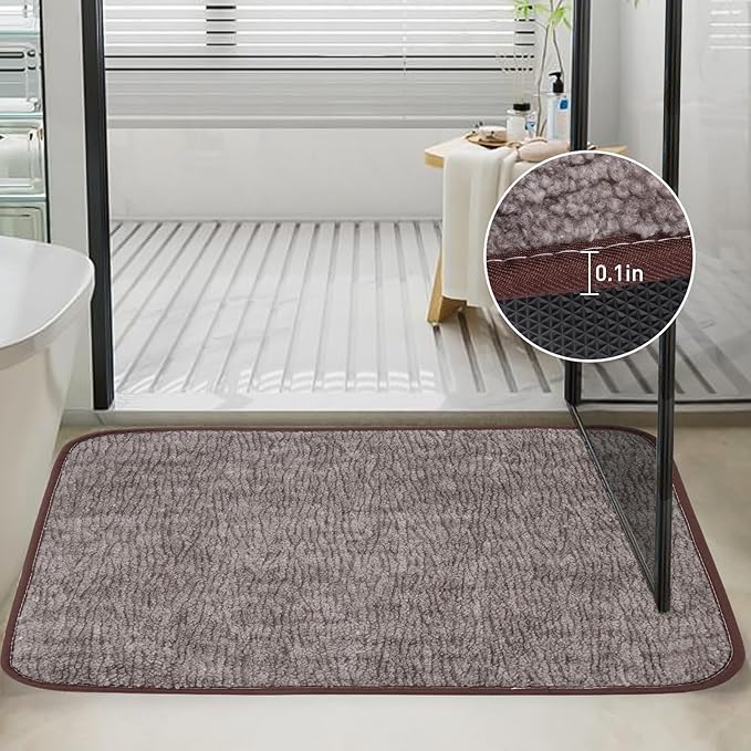 Bath Mats 24x17 Non-Slip Absorbent Bathroom Rug, Quick Dry Machine Washable Shower Tub Mat with Rubber Backing, Soft Floor Carpet for Bathroom Decor Bark Brown
