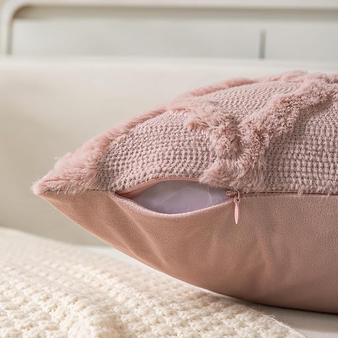 Set of 2 Soft Moroccan Throw Pillow Covers 12x20 Inch Plush Boho Decorative Pillow Cover Accent Cushion Case for Couch Sofa Bed, Pink