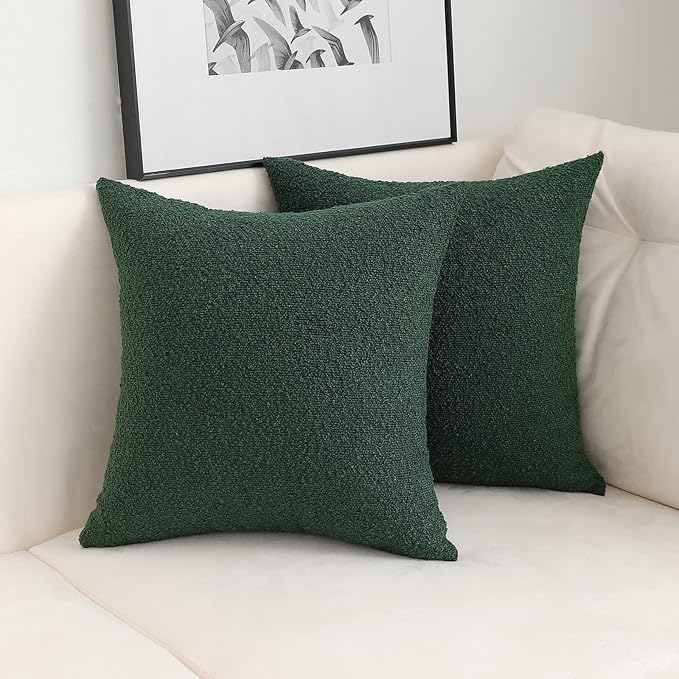 Jeneoo Hunter Green Decorative Square Thick Throw Pillow Covers Fine Textured Boucle Couch Cushion Cases for Livingroom Sofa Decor, Set of 2, 20 x 20 Inch
