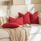 MIULEE 18x18 Inch Christmas Decorative Pillow Covers for Couch Bed Set of 2 Textured Boucle Neutral Winter Throw Pillows Red Accent Solid Cushion Pillowcases Sofa Livingroom Home Decor