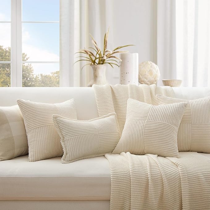 Topfinel Decorative Beige Pillow Covers Set of 4,Boho Pillow Covers Soft and Cozy Velvet Double-Sided Designs,Mix and Match for Couch Boho Farmhouse Fall Home Decor 16x16 Inch