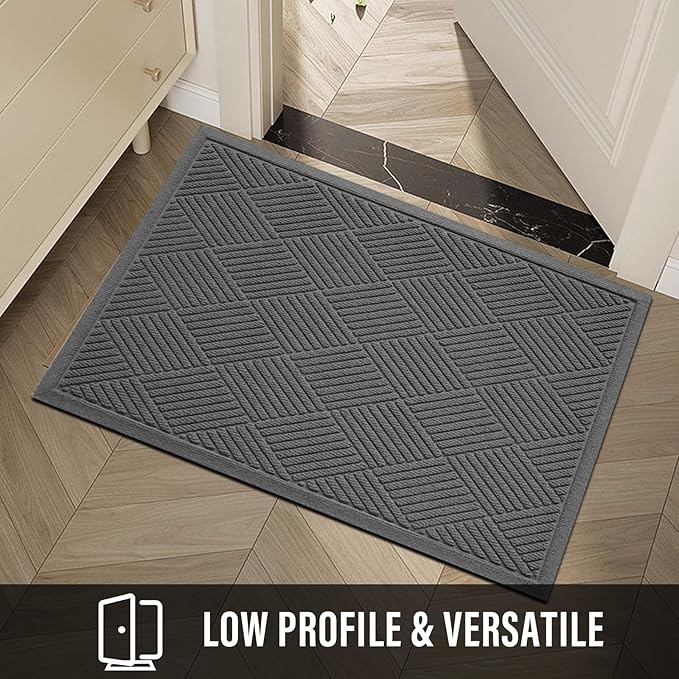 Sturdy Front Door Mat, Absorbent Muddy Dirt Resist Welcome Door Mats Outdoor Indoor, Stain and Fade Resistant, Non-Slip Rubber Backing Low Profile Doormat for Entryway, 72×24, Charcoal