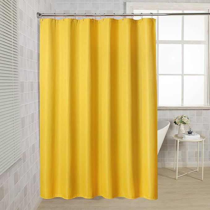AmazerBath Waffle Shower Curtain, Mustard Yellow Fabric Shower Curtain with Waffle Weave Heavy Duty Hotel Quality, 72 x 72 Inches