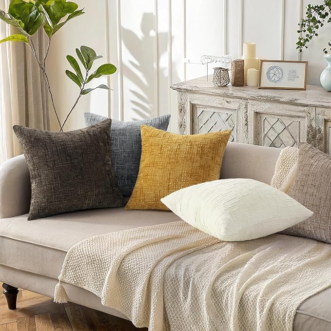 decorUhome Christmas Cream White Chenille Throw Pillow Covers 26x26 Set of 2 Thick Textured Slubby Couch Pillow Covers Farmhouse Accent Modern Neutral Decorative Pillow Cases for Bed Sofa Living Room
