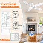 YUHAO 52 Inch Flush Mount White Ceiling Fan with Light and Remote Control.Noiseless,Dimmable,3CCT,6 Speeds Reversible, Low Profile DC Ceiling Fans for Indoor Use