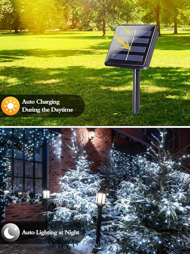 6 Pack Christmas Solar String Lights Outdoor Waterproof, 198FT 600 LED Green Wire Solar Fairy Lights with 8 Modes, Solar Twinkle Lights for Garden Tree Patio Fence Christmas Decorations (Cool White)