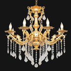 Luxury Gold Crystal Chandelier, 30" Vintage K9 Crystal Pendant Light with 8 Lights, Antique Brass Finish Ceiling Light Fixture with Scrolled Arms for Dining Room Living Room Foyer Villa Hotel