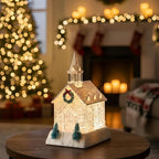 Christmas Lighted Church Water Lantern Snow Globe with Evergreens and Wreath， USB Lined/Battery Operated Lighted Lantern for Christmas Festival Decoration Gifts