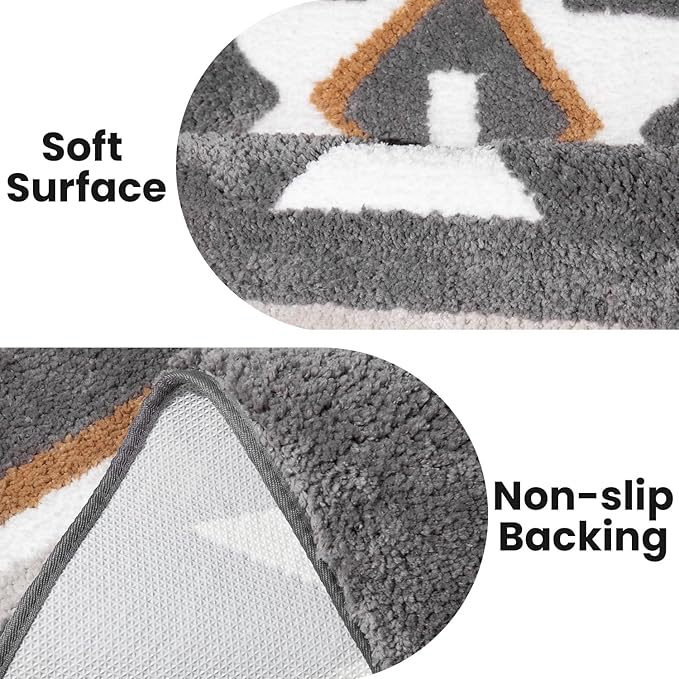 Boho Rugs Runner Non Slip Long Shaggy Washable Large Carpet for Shower Entryway, Soft Absorbent, Grey 24x47