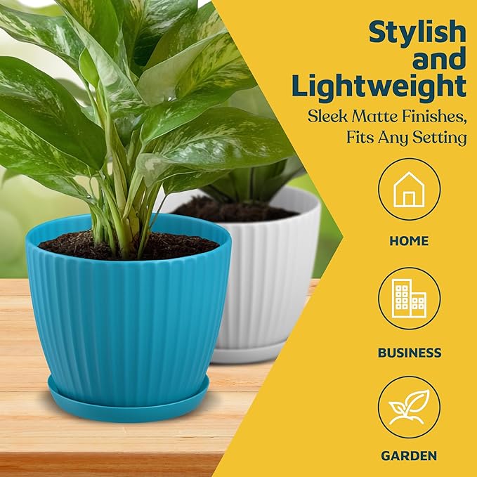 Multicolor 6-Inch Plant Pots with Drainage & Saucers 12 Pack, Indoor & Outdoor Planters for Houseplants, Herbs, and Flowers, Durable & Weatherproof Material, Stackable, Lightweight, Minimalist Design