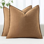 MIULEE Decorative Linen Euro Sham Pillow Covers 22x22 Inch Brown Boho Farmhouse Neutral Couch Throw Pillows for Bed Pack of 2 Accent Modern Pillowcase Sofa Livingroom Home Decor