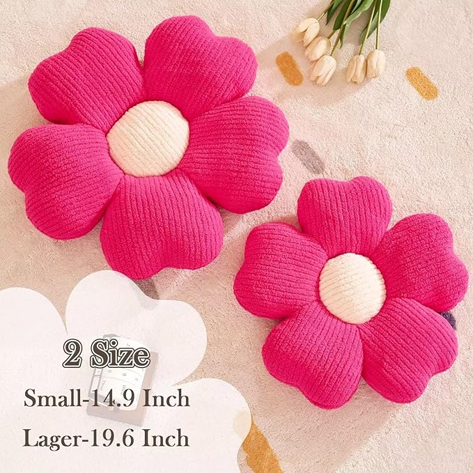 Flower Throw Pillow, Cute Flower Shaped Pillow Decorative Throw Pillow for Bed Couch, Soft Daisy Pillows Floor Seating Cushion Cushions (14.9 Inch Hot Pink)