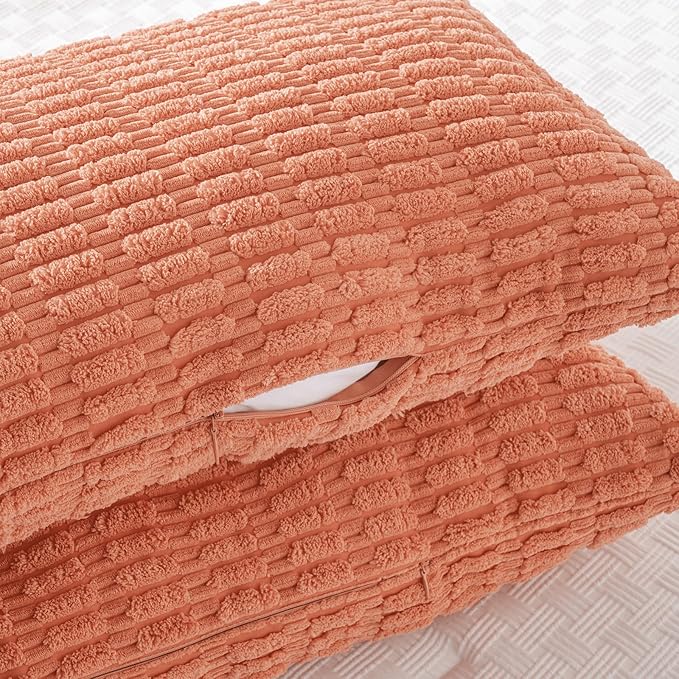 Fancy Homi Coral Long Body Lumbar Lumbar Decorative Throw Pillow Covers 14x36 Inch for Bed Couch Bedroom Bench, Soft Corduroy Rectangle Solid Pillow Case, Rustic Farmhouse Boho Room Decor