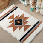 Bathroom Rugs White Boho Bath Mat Non Slip, Soft Absorbent Washable Aztec Bath Rug Floor Mat for Bathroom Shower Tub Modern Decor 18x24