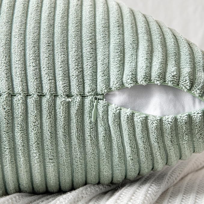 MIULEE Greyish Green Corduroy Pillow Covers Pack of 2 Boho Decorative Spliced Throw Pillow Covers Soft Solid Couch Pillowcases Cross Patchwork Textured Covers for Living Room Bed Sofa 20x20 inch
