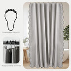 Short Grey Scalloped Shower Curtain 60'' Linen Textured Shower Curtain Sets with 12 Metal Hooks Cute Heavy Duty Washable Waterproof Neutral Thick Curtains for Hotel Bathroom
