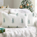 MIULEE Christmas Decorative Pillow Covers Set of 2 Faux Fur Throw Pillows with Embroidered Christmas Tree 12x20 Inch White Green Winter Couch Covers for Festival Sofa Bedroom Living Room Home Decor