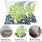 DFXSZ Green Blue Flower Pillow Covers 16x16 Inch Set of 2 White Gray Colored Throw Pillows Outdoor Waterproof Decor for Living Room Sofa Patio Funiture Garden Floral Polyester Pillow Covers 002K16