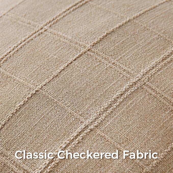 Woaboy Linen Check Throw Pillow Covers Set of 2 - Light Brown Farmhouse Modern Boho Vintage Decorative Cushion Covers for Sofa Couch Bedroom Living Room Decor 20x20 Inch